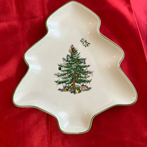 Candy Dish Spode Christmas Tree Shape and Tree and missile toe print
